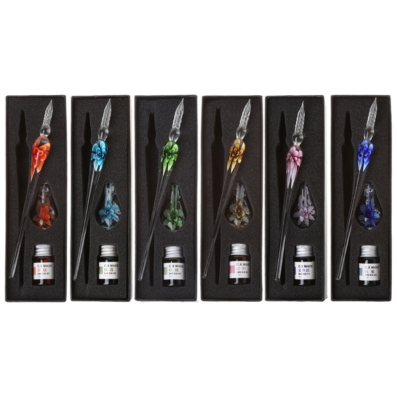 Crystal Flower Glass Dip Pen Set