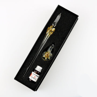 Crystal Flower Glass Dip Pen Set Yellow