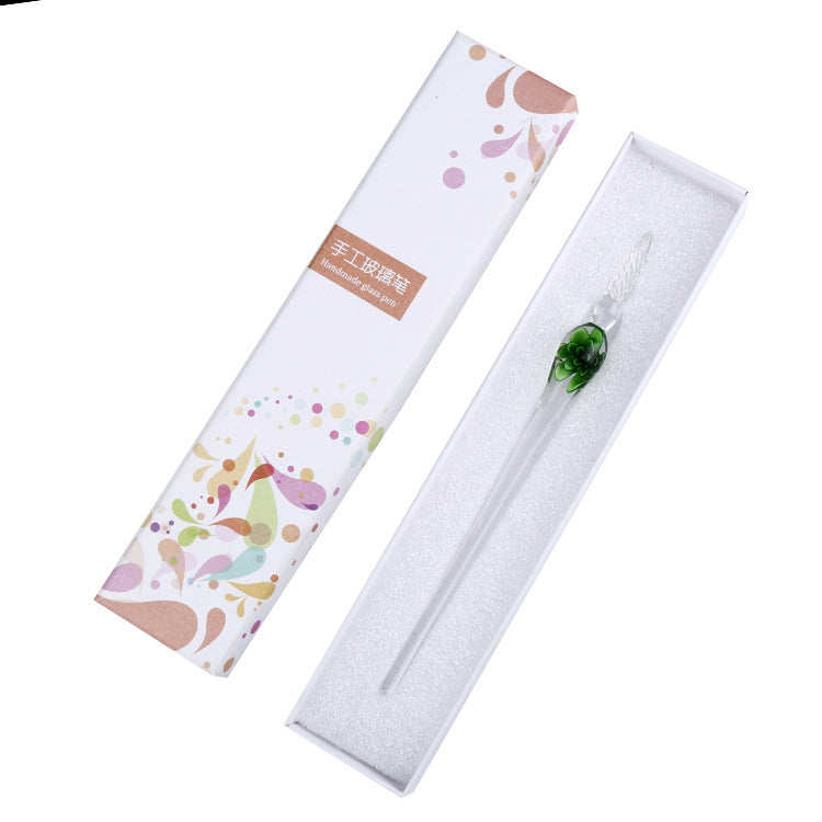 Crystal Flower Glass Dip Pen Set Dark Green