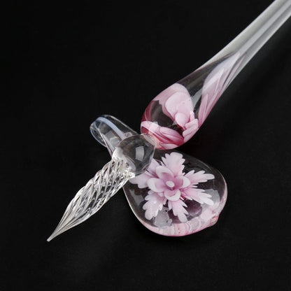 Crystal Flower Glass Dip Pen Set Pink Purple