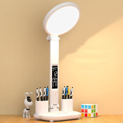 LED Desk Lamp with Clock, Fan, and Dimmable Light