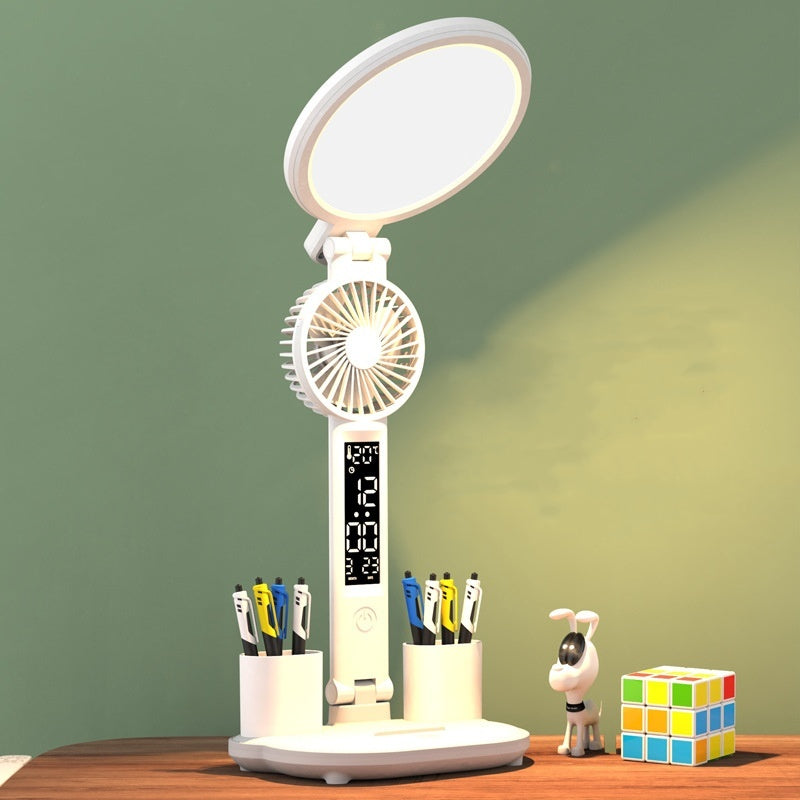 LED Desk Lamp with Clock, Fan, and Dimmable Light