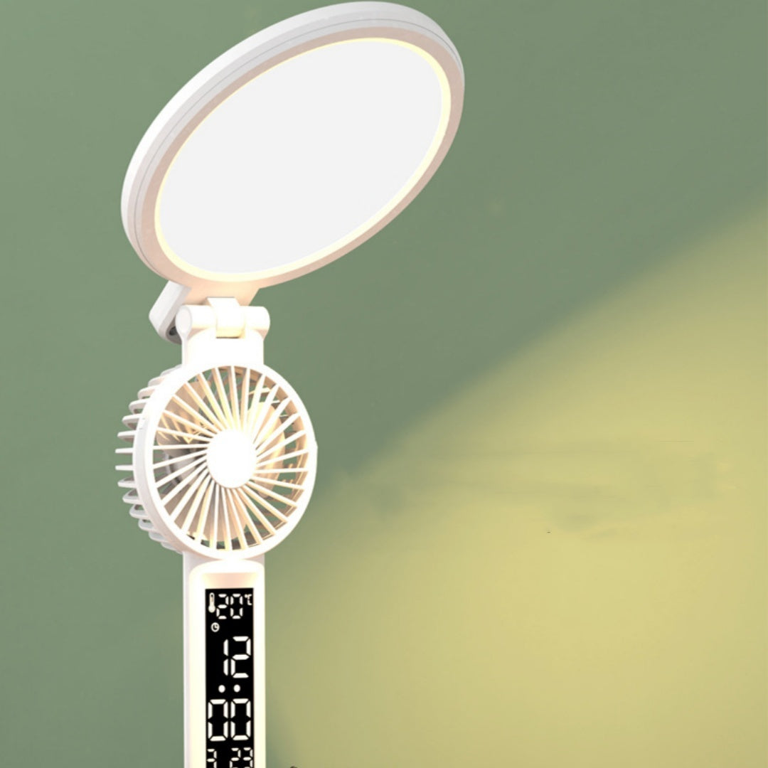 LED Desk Lamp with Clock, Fan, and Dimmable Light